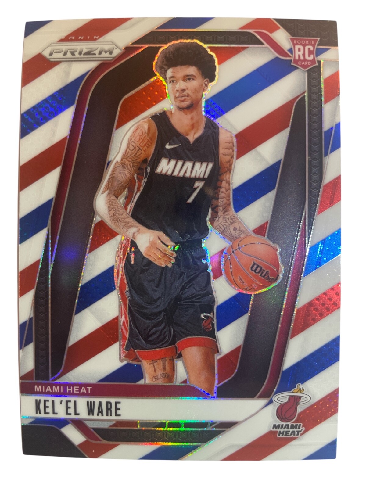 2024-25 Panini Prizm Kel'el Ware Rookie Card Barbershop Red White Blue #248 Heat