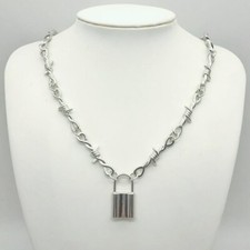 Lock Charm Choker Necklace Jewelry Barb Barbed Wire Chain Goth Punk Rock