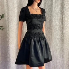 NWOT Black Tie by Oleg Cassini Black Beaded Party Dress Vintage Puff Skirt Sz 8