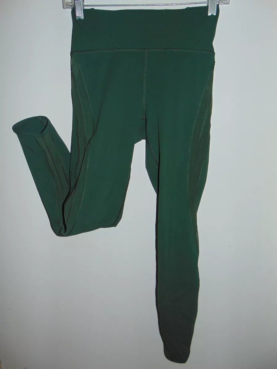 Lululemon Smokey Green Side Mesh Panels w/ Scalloped Edges Leggings Size 4