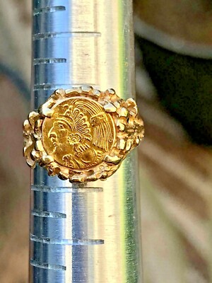 14 K Gold Native American Chief Women's Coin Nugget Ring