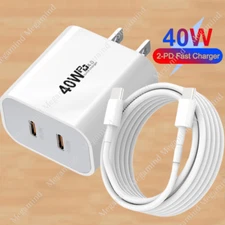 For iPhone 15 16 Pro Max Plus 40W Dual USB-C Fast Charger Block PD Type-C Cable