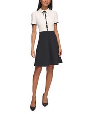 /LX088/ Karl Lagerfeld Scuba Colorblock A-Line Dress Cream/Black Sz 12 148