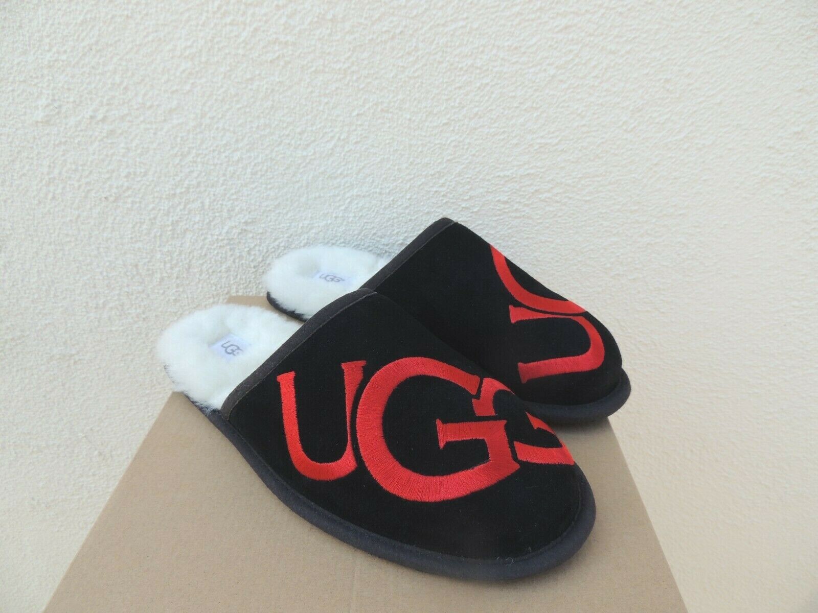 RED SUEDE/ SHEEPSKIN SLIPPERS, MEN 