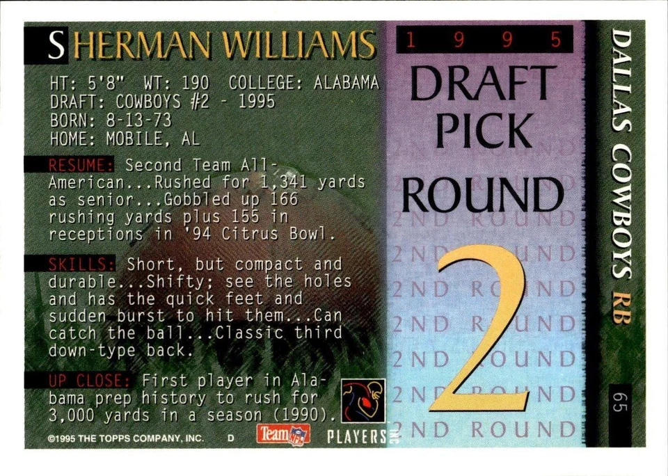 1995 Bowman #65 Sherman Williams - Image 2 of 2