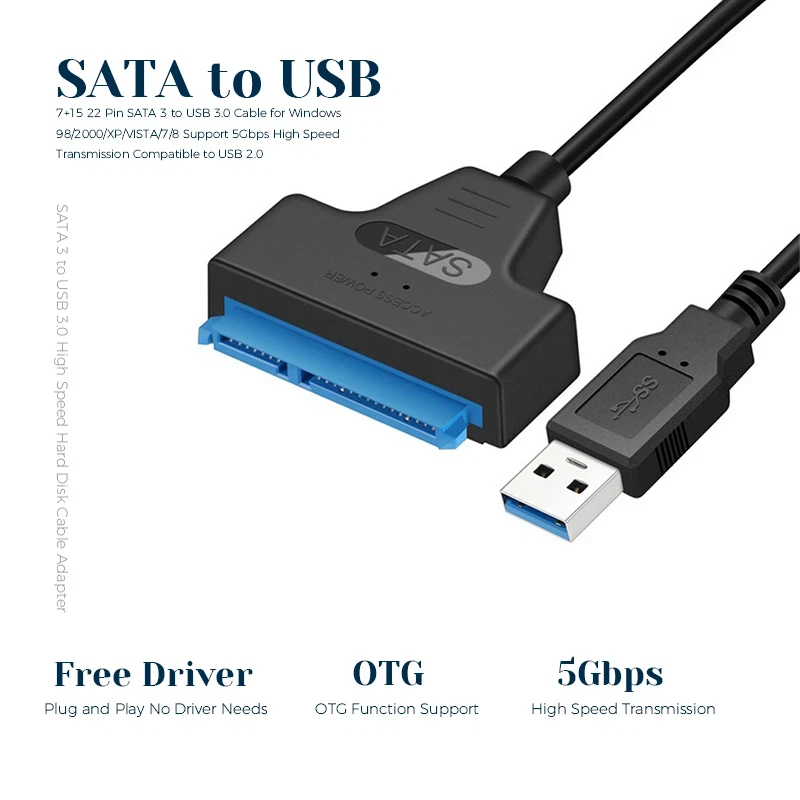 USB 3.0 to SATA 2.5" - 3.5" Hard Drive SSD HDD Adapter Converter Cable 22 Pin - Image 3 of 4