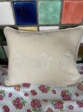 M&S Marks & Spencer Beige Blue Bunny Motif Linen Cotton Mix Cushion 40cm x 30 cm
