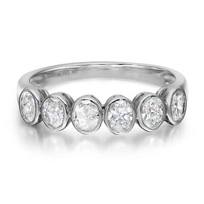Bezel Set Oval Cut Diamond Eternity Band Ring 18K White Gold Size 