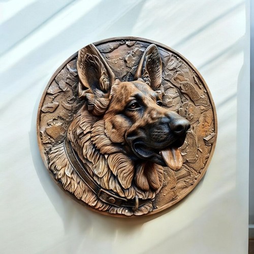 German Shepherd Dog 3D Circular Plaque Aluminum Wall Table Decor In & Outdoor #1 - Picture 2 of 13