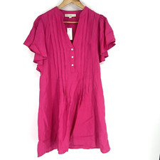 Loft Dress Size Small Womens Pink Swing Ruffle Flutter Sleeve Linen Henley Pleat