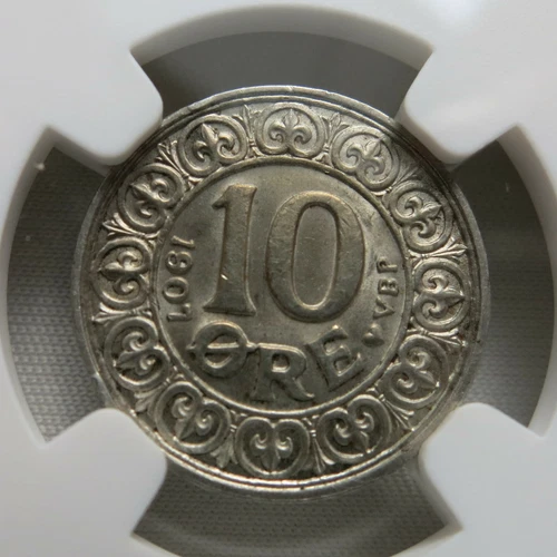 DENMARK Kingdom 10 ore 1907 NGC MS 63 UNC Silver King Frederik VIII