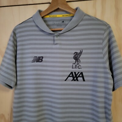 Liverpool Football Club New Balance Polo Shirt Size Medium Grey Striped  UK