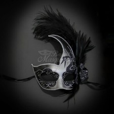 Couples Masquerade Masks Feather Masquerade Mask Silver Black