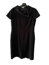 Tahari Arthur S. Levine Dress Size 14 Sheath Cap Sleeves Dress Black Business