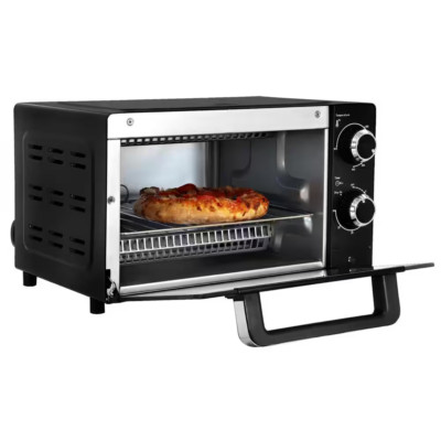 1000W 4-Slice Black/Stainless Steel Toaster Oven with Baking Pan, Auto Shut-Off