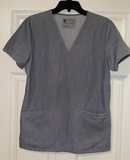 Figs Women Gray Short Sleeve Pouch Pocket V Neck Scrub Top Size Small