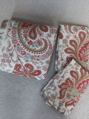 Pottery Barn 3 Pc Set QUEEN Duvet Cover * 2 Shams Red "Charlie" Paisley Cotton