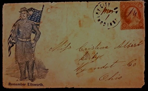 26 Civil War Patriotic -Rare Ellsworth, Sword & Flag Design "Remember Ellsworth"