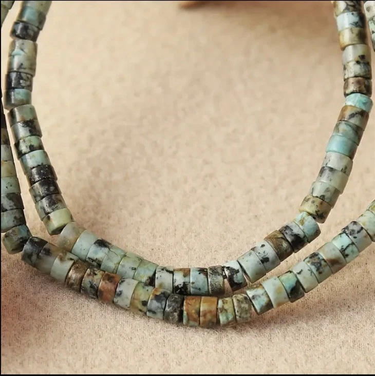 ✅ Edelstein Halskette Afrikanischer Türkis Natur Stein Perlen Kette Unisex Boho✅ - Bild 2 von 4