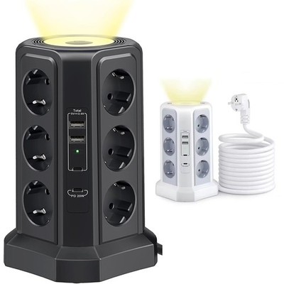 Mehrfachsteckdose Steckdosenleiste 12 Fach mit 2 USB-A 2 USB-C Steckdosenturm 2M