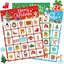 Christmas Bingo Game for Kids Large Group with 24 Xmas Players Cards for Holiday