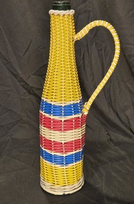 Vintage Viresa Plastic Wicker Wrapped Wine Bottle Carafe MCM Retro Tiki Barware