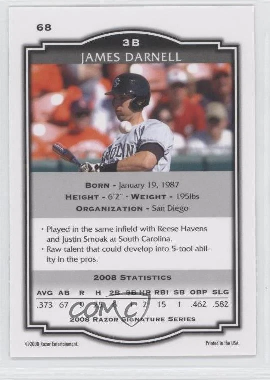 2008 Razor Signature Series Black /200 James Darnell #68 - Image 2 of 2