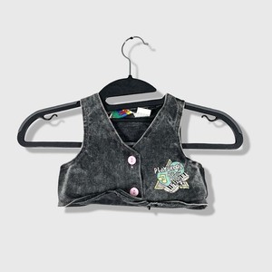 Playskool Denim Vest Kids 18 Months Black Acid Wash Vintage 80s Retro Cute