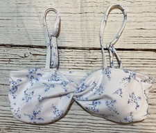 Girls White  Blue Floral Printed Bikini Top Size 8Yrs Adjustable Straps
