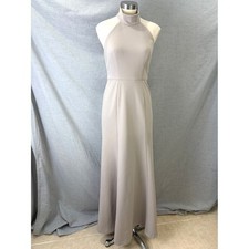 Jenny Yoo Taupe Greige Halter Open Back Maxi Gown Formal Bridesmaid Dress 4