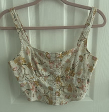 Forever 21 Floral Corset Bustier Top S White Pink Yellow Green Underwire Zip