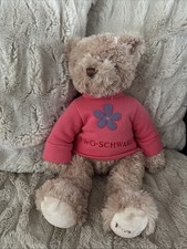 FAO Schwarz Teddy Bear Plush 12" Pink Flower Sweater Stuffed Animal Toy Vintage