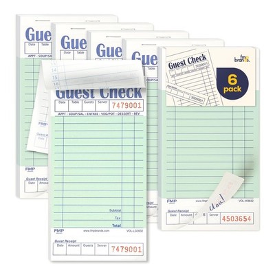 FMP Brands Guest Checks Pads 6 Pack 300 Orders, Server 6 Pack, Light Green