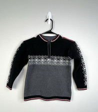 Hanna Andersson Kids Nordic 1/4 Zip Sweater 6-7 Fair Isle Black Gray Red Cotton