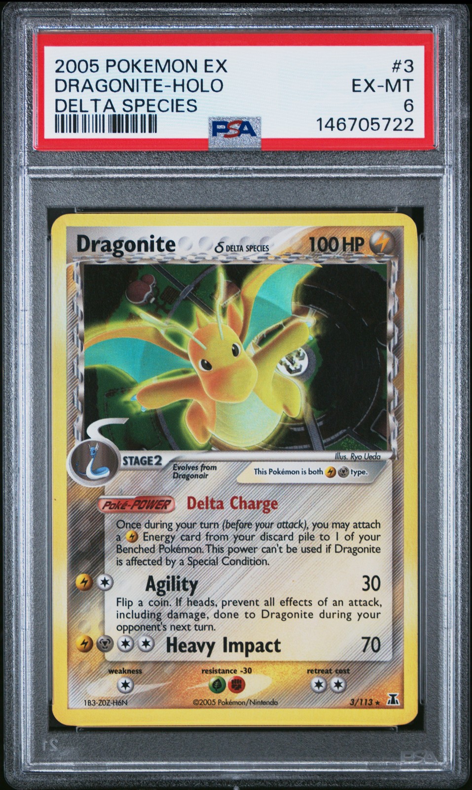 2005 POKEMON EX DELTA SPECIES #3 DRAGONITE-HOLO PSA 6