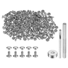 200 Sets Leather Rivets 6 x 6mm Metal with 3 Setter Tools Silver Tone
