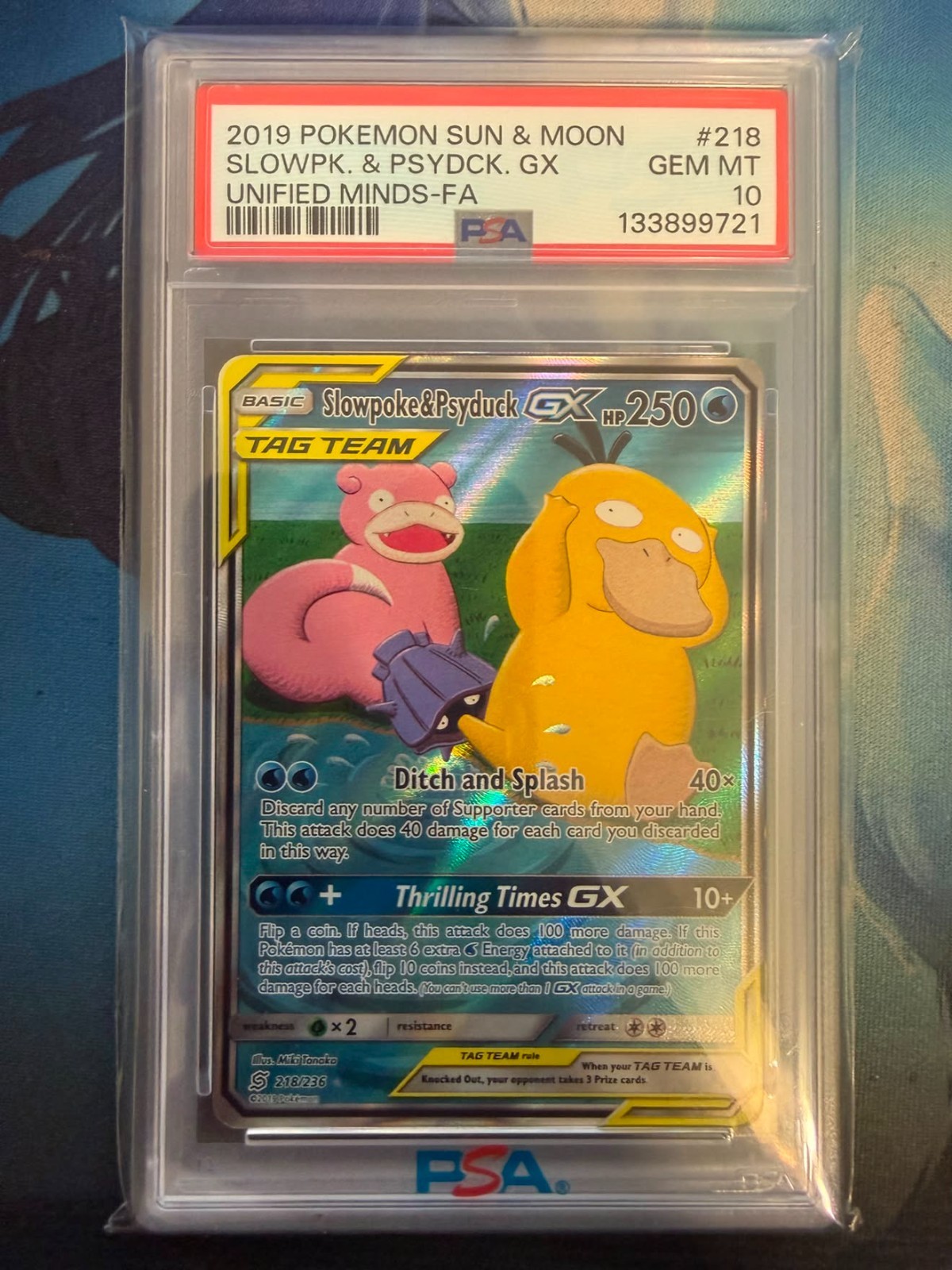 Slowpoke & Psyduck GX 218/236 Full Art Unified Minds GEM MT PSA 10 Pokemon