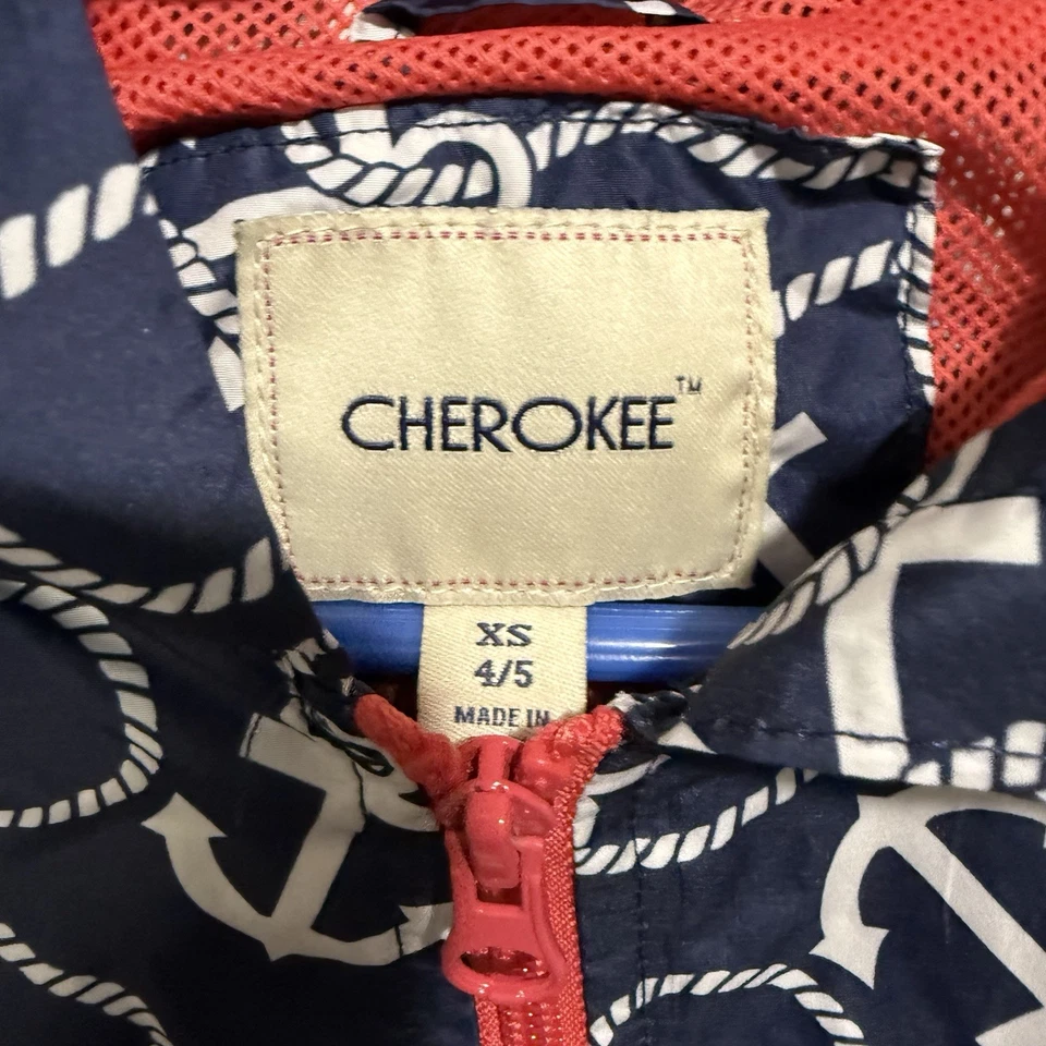 Cherokee Kids Nautical Anchor Rain Jacket Blue White Youth Size XS - Image 4 of 4