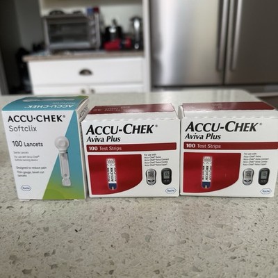 200 Accu-Chek Aviva Plus Diabetic Glucose Test Strips 06/2027 + Softclix Lancets