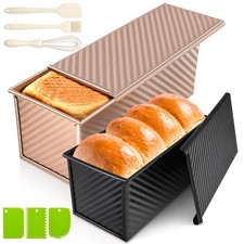 2Pack Pullman Loaf Pans with Lids 2.2 LB & 1 Dough Capacity Non-Stick Carbon