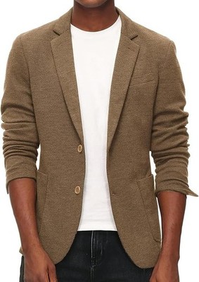 PAUL JONES Men's Casual Knit Brown Blazer Two Button Lightweight Unlined