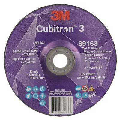 3M Cubitron 89163 Cut-Off And Grinding Wheel, Type 27, 7 In Dia, 0.125 In