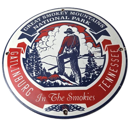 Vintage Smokey Mountains Sign - National Park Gas Pump Porcelain Sign