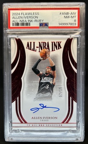 2024-25 Panini Flawless Allen Iverson All-NBA Ink Ruby Auto #/15 76ers PSA 8