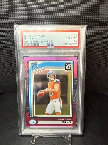 2024 Panini Donruss - Rated Rookie Bo Nix #369 Optic Preview Pink Prizm (RC)