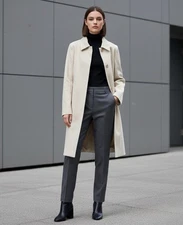 Theory Womens Button-Up Cotton-Blend Car Coat Ivory P or XS