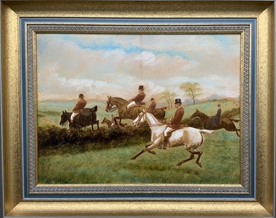 Original Vintage Mid Century Horse & Hunt Country Pursuits Öl auf Karton Gemälde