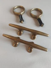 Lot of 2 Pairs of Brass Oar Locks And Dock Cleats, Very Good Patina