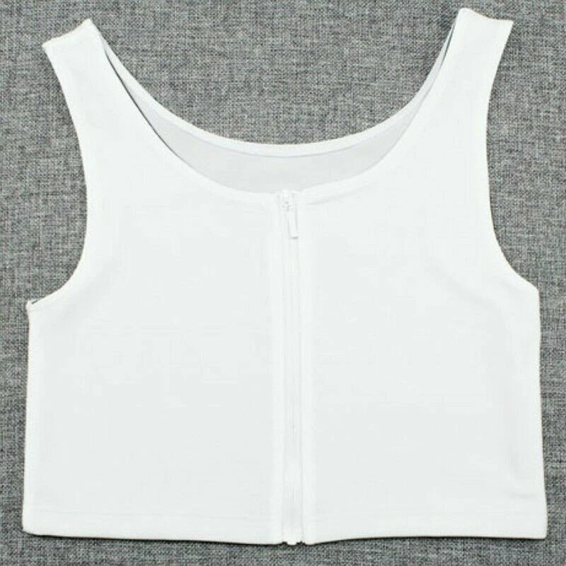 Lady Zip Chest Breast Binder Lesbian Tomboy FTM Bra Basic Vests Crop Tops Casual - Image 3 of 4