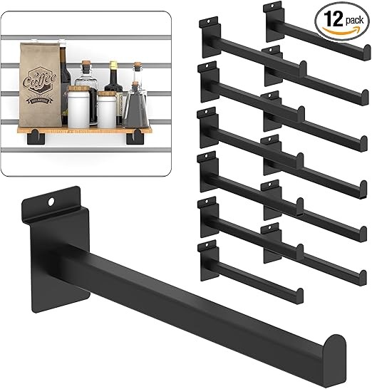 12 Inch Black Slatwall Shelf Bracket, 12 PCs Metal Slat Wall Shelves